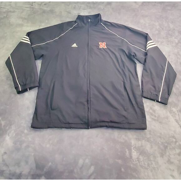 Adidas Nebraska Jacket Sz XL Men's Black Golf Windbreaker Full Zip C14-8 - Picture 1 of 10